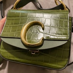 Leather croc-embossed crossbody